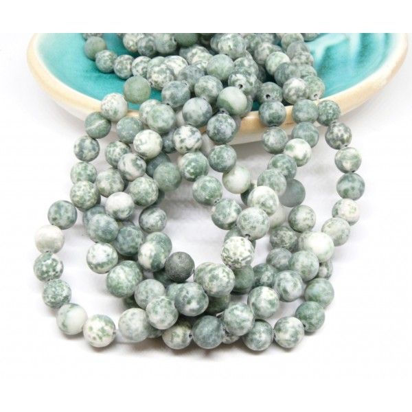 Perles rondes Jade Vert mouchetée effet Givre 8 mm