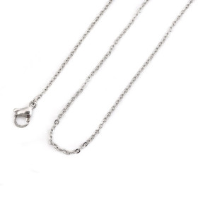 Sautoirs, colliers matinée 50cm maille fine 1.6mm  et chaine d'extension en Acier Inoxydable 304 coloris Argent Platine