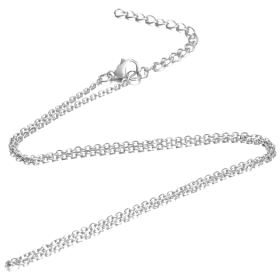 Sautoirs, colliers matinée 50cm maille fine 1.6mm  et chaine d'extension en Acier Inoxydable 304 coloris Argent Platine