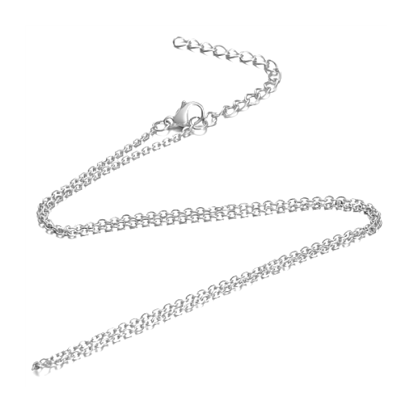 Sautoirs, colliers matinée 50cm maille fine 1.6mm  et chaine d'extension en Acier Inoxydable 304 coloris Argent Platine