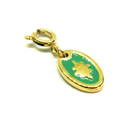 Pendentif  avec mousquetons  Ovale 13 par 8 mm style émaille VERT - Doré en Acier Inoxydable 304 - pour bijoux raffinés