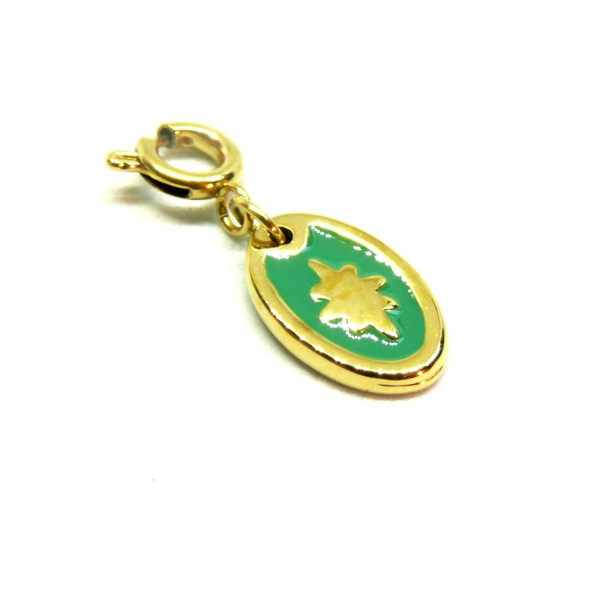 Pendentif  avec mousquetons  Ovale 13 par 8 mm style émaille VERT - Doré en Acier Inoxydable 304 - pour bijoux raffinés
