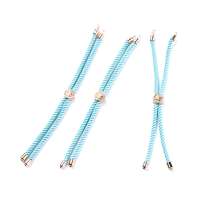 Support bracelet Intercalaire cordon Nylon ajustable avec accroche  Laiton Doré 18KT Coloris Bleu Clair