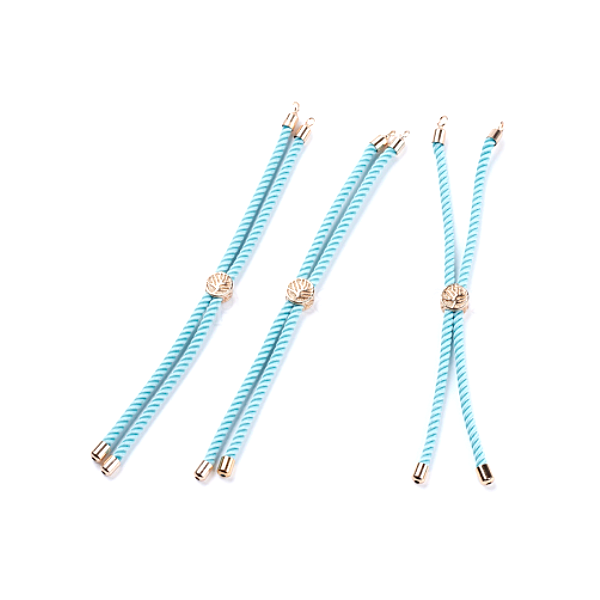 Support bracelet Intercalaire cordon Nylon ajustable avec accroche  Laiton Doré 18KT Coloris Bleu Clair