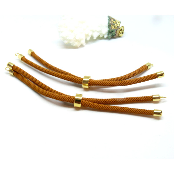 Support bracelet Intercalaire cordon Nylon ajustable avec accroche Laiton Coloris Marron Sienne