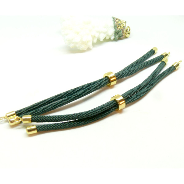 Support bracelet Intercalaire cordon Nylon ajustable avec accroche Laiton Coloris Vert Foncé