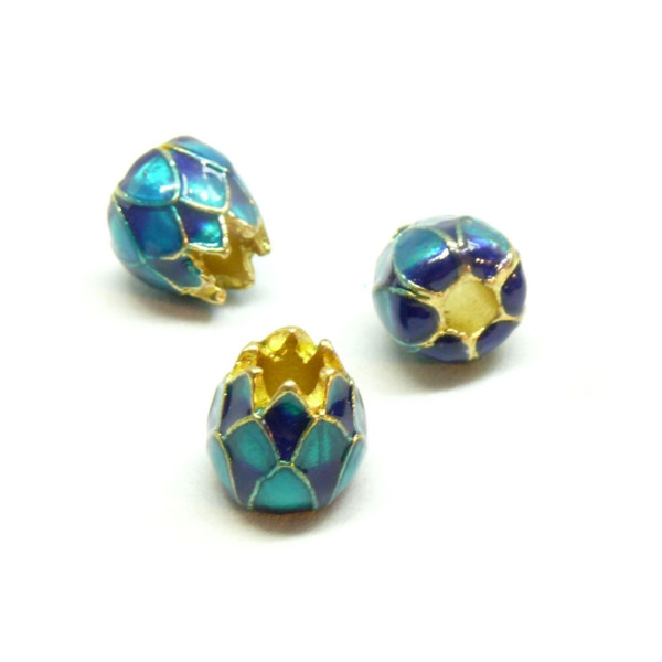 Perles intercalaire Cloisonné résine style émaillés Biface Fleur de lotus 9mm sur une base en métal Doré