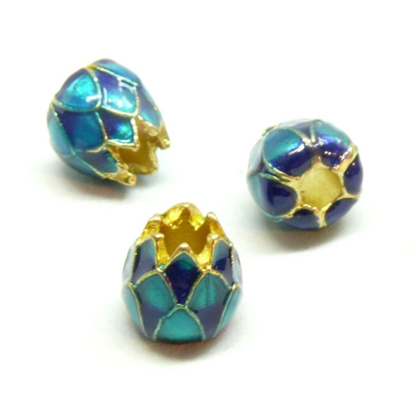 Perles intercalaire Cloisonné résine style émaillés Biface Fleur de lotus 9mm sur une base en métal Doré