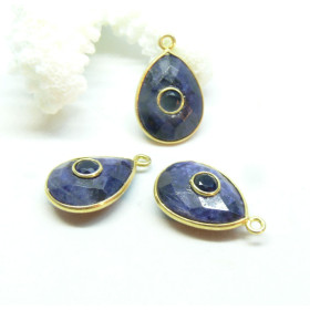 Pendentif Goutte Amulette Saphir 12 par 20mm en Argent 925 finition Doré 18KT