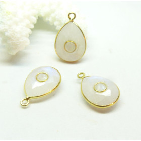 Pendentif Goutte Amulette Pierre de Lune 12 par 20mm en Argent 925 finition Doré 18KT