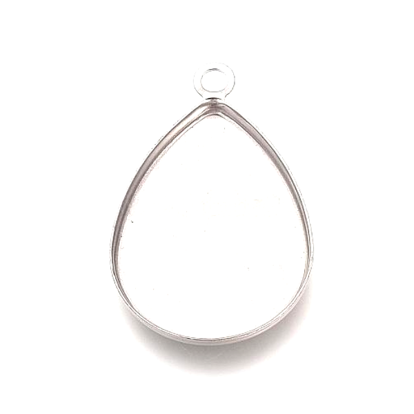 Supports de pendentif Goutte 18 par 25 mm, Acier Inoxydable finition Argent