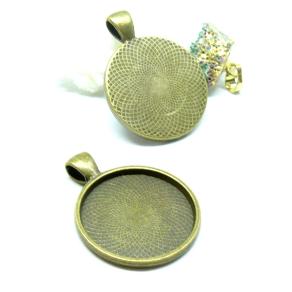 Supports de Pendentif ROND 25mm Laiton finition Bronze qualité extra