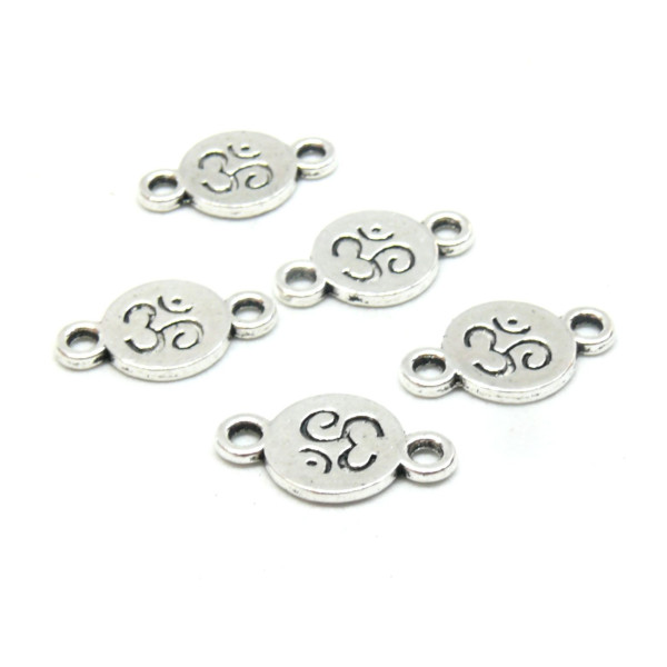 Connecteurs YOGA Ohm Symbol rond 10mm métal finition Argent Antique