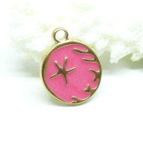 Pendentif Soleil en résine émaillé Rose 16mm en Acier Inoxydable 304 finition Doré 18KT