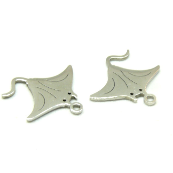Pendentifs Raie Manta 18,5mm en Acier Inoxydable finition Argent platine