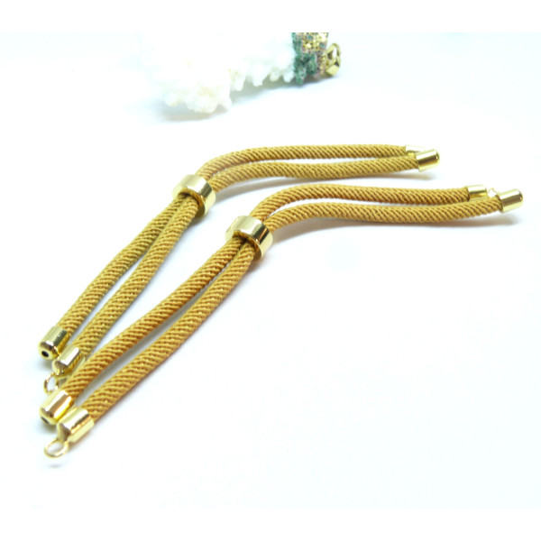 Support bracelet Intercalaire cordon Nylon ajustable avec accroche Laiton Coloris Moutarde