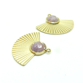 Pendentif Éventail Améthyste 19mm en Acier Inoxydable finition Doré 18KT