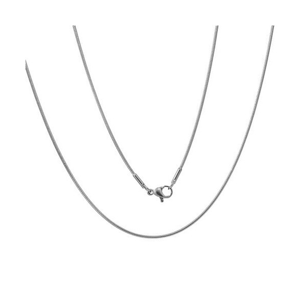 Sautoir, collier matinée 46 cm maille serpent 1.5mm, Acier Inoxydable 316 finition Argent Platine