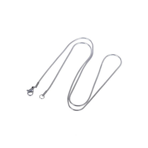 Sautoir, collier matinée 46 cm maille serpent 1.5mm, Acier Inoxydable 316 finition Argent Platine