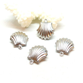 Pendentifs Coquille Saint Jacques  Biface 14 x 11mm en Acier Inoxydable 304 placage Argent Platine