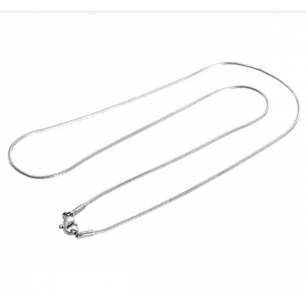 Sautoir, collier matinée 46 cm maille serpent 1.5mm, Acier Inoxydable 316 finition Argent Platine