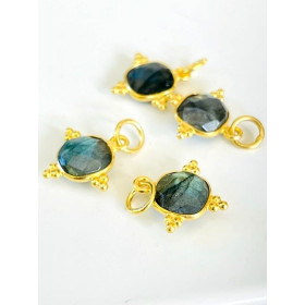 Pendentif  coussinet 8mm avec décor  labradorite 8mm en Argent 925 finition Doré 18KT