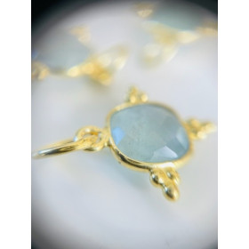 Pendentif  coussinet 8mm avec décor Aquamarine mois de Mars 8mm en Argent 925 finition Doré 18KT
