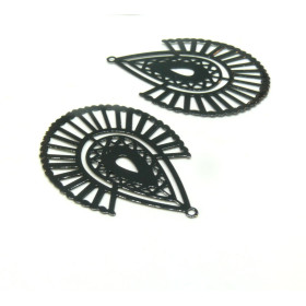 Estampes Pendentifs forme Ethnique 40 par 30mm métal finition Noir
