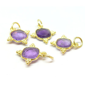 Pendentif  coussinet 8mm avec décor Améthyste mois de Fevrier 8mm en Argent 925 finition Doré 18KT