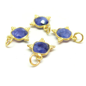 Pendentif  coussinet 8mm avec décor Saphir mois de Septembre 8mm en Argent 925 finition Doré 18KT