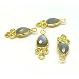 Pendentif  Goutte 6 par 9mm avec décor Labradorite et Calcédoine Jaune 4mm en Argent 925 finition Doré 18KT