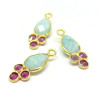 Pendentif  Goutte 6 par 9mm avec décor Amazonite et Calcédoine Rose 4mm en Argent 925 finition Doré 18KT