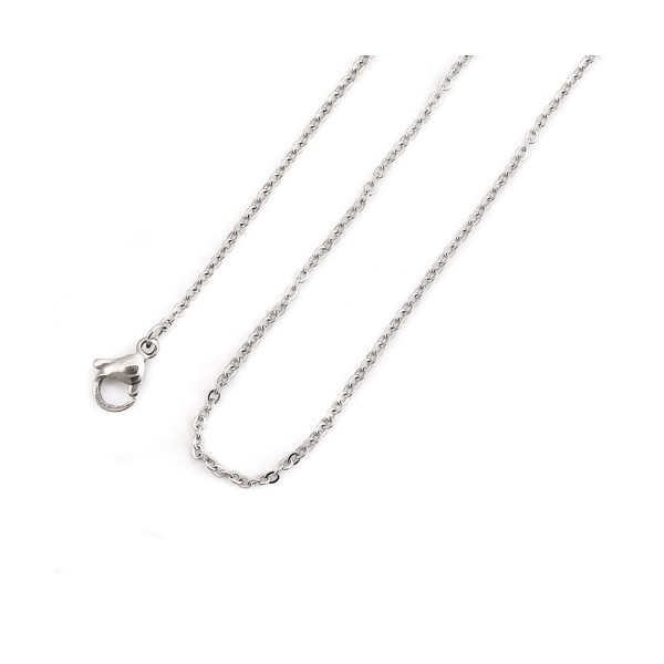 Sautoirs, colliers matinée 45cm maille fine 1.6mm  et chaine d'extension en Acier Inoxydable 304 coloris Argent Platine