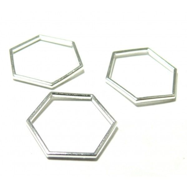Pendentifs connecteur Hexagone 23mm métal couleur Argent Vif
