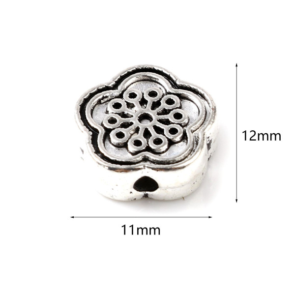 Perles Intercalaire Fleur de Sakura Biface12 mm métal coloris Argent Antique