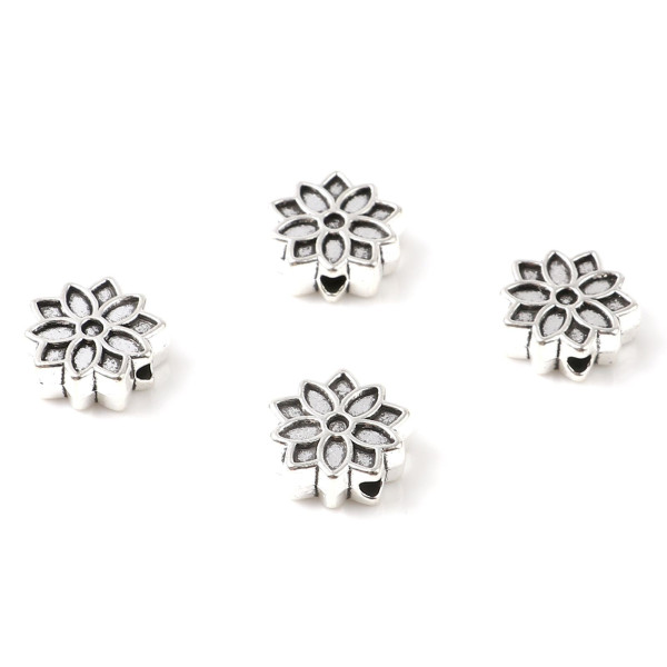 Perles Intercalaire Fleur de méditation Biface 11 mm métal coloris Argent Antique