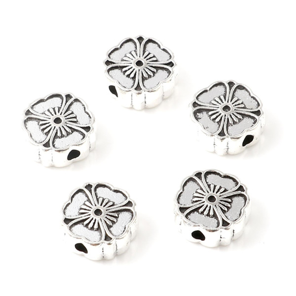 Perles Intercalaire Fleur de sakura Biface 10 mm métal coloris Argent Antique