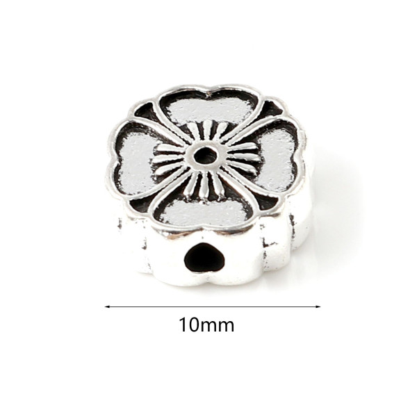 Perles Intercalaire Fleur de sakura Biface 10 mm métal coloris Argent Antique