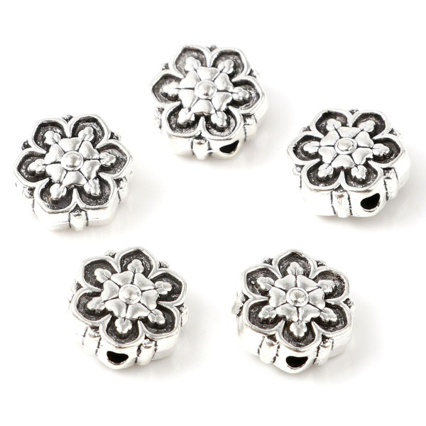 Perles Intercalaire Fleur Biface 11 mm métal coloris Argent Antique
