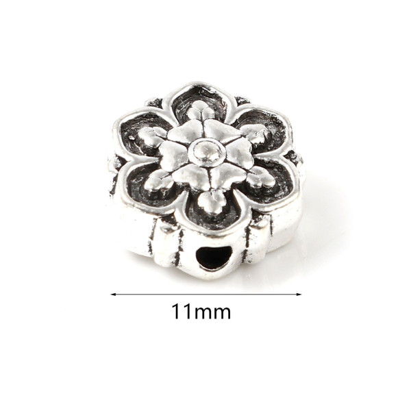 Perles Intercalaire Fleur Biface 11 mm métal coloris Argent Antique