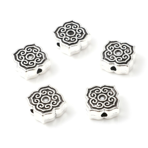 Perles Intercalaire Fleur Biface 11 mm métal coloris Argent Antique