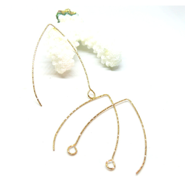 Boucles d'oreille Dormeuse Grand crochet  à décorer 40 mm striées Acier Inoxydable 316 Placage Ionique Doré