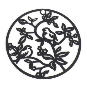 Estampes Pendentifs Oiseau sur branche 31mm métal finition Noir