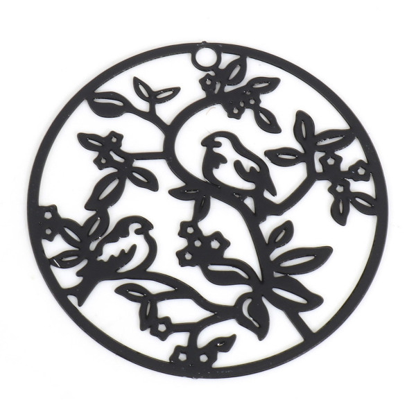 Estampes Pendentifs Oiseau sur branche 31mm métal finition Noir
