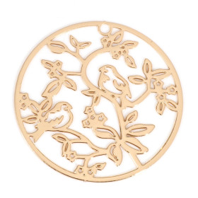 Estampes Pendentifs Oiseau sur Branche 31mm – Métal Doré