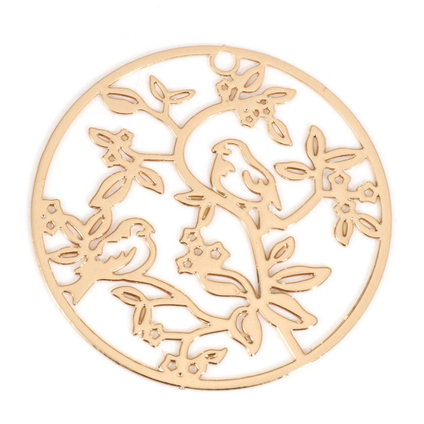 Estampes Pendentifs Oiseau sur Branche 31mm – Métal Doré