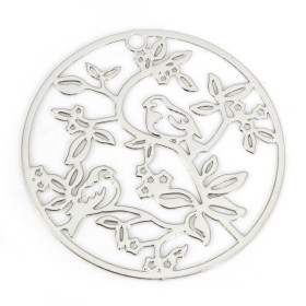 Estampes Pendentifs Oiseau sur branche 31mm métal finition Argenté