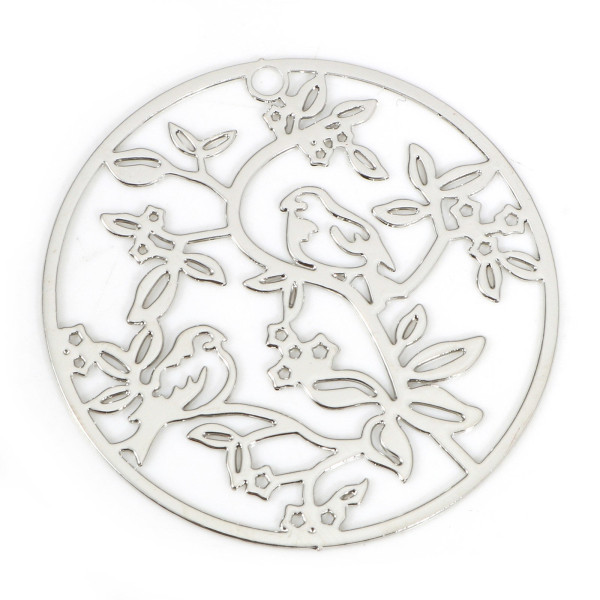 Estampes Pendentifs Oiseau sur branche 31mm métal finition Argenté