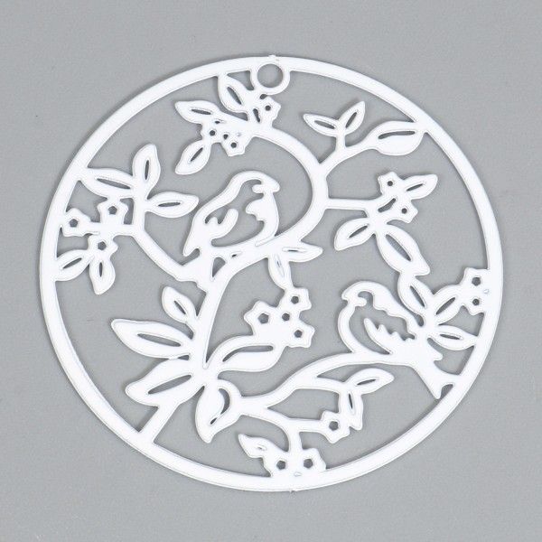 Estampes Pendentifs Oiseau sur branche 31mm métal finition Blanc
