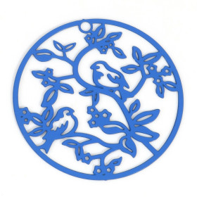 Estampes Pendentifs Oiseau sur branche 31mm métal finition Bleu